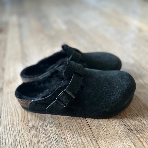 Birkenstock Boston Shearling Suede Leather - Black size 39 US 8-8.5 women - Picture 3 of 11
